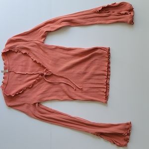 Intimately Free People XS Salmon pink orange long split bell ruffled sleeve top